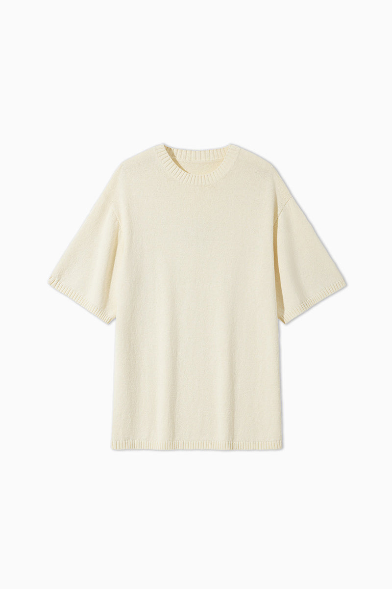 Oversized Cotton-Hemp Half Sleeve Knit Top