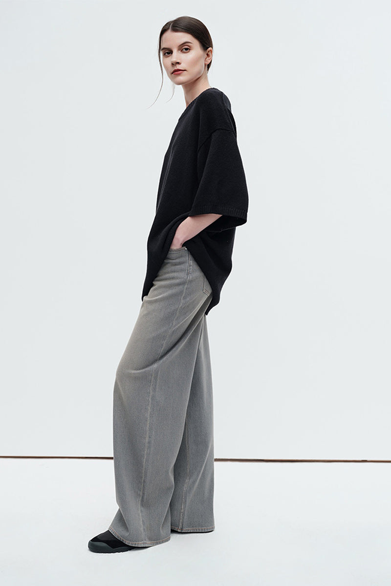 Oversized Cotton-Hemp Half Sleeve Knit Top
