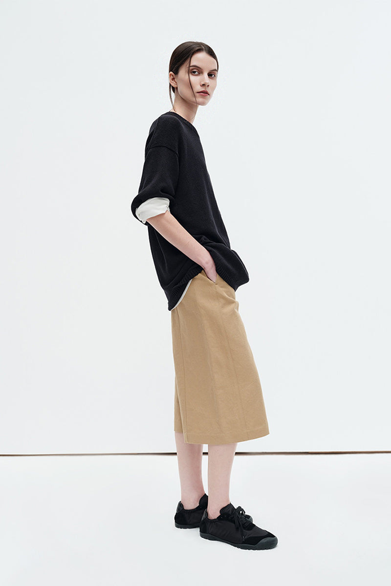 Oversized Cotton-Hemp Half Sleeve Knit Top