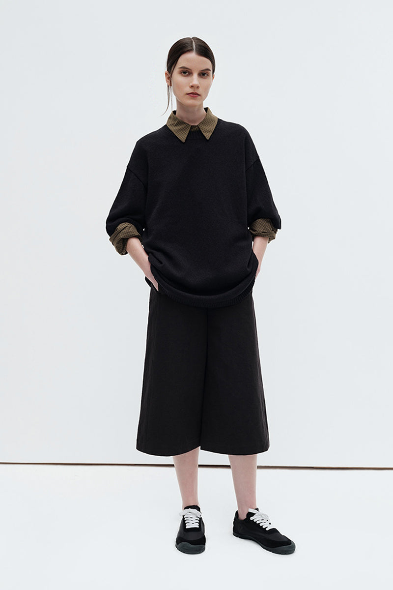Oversized Cotton-Hemp Half Sleeve Knit Top