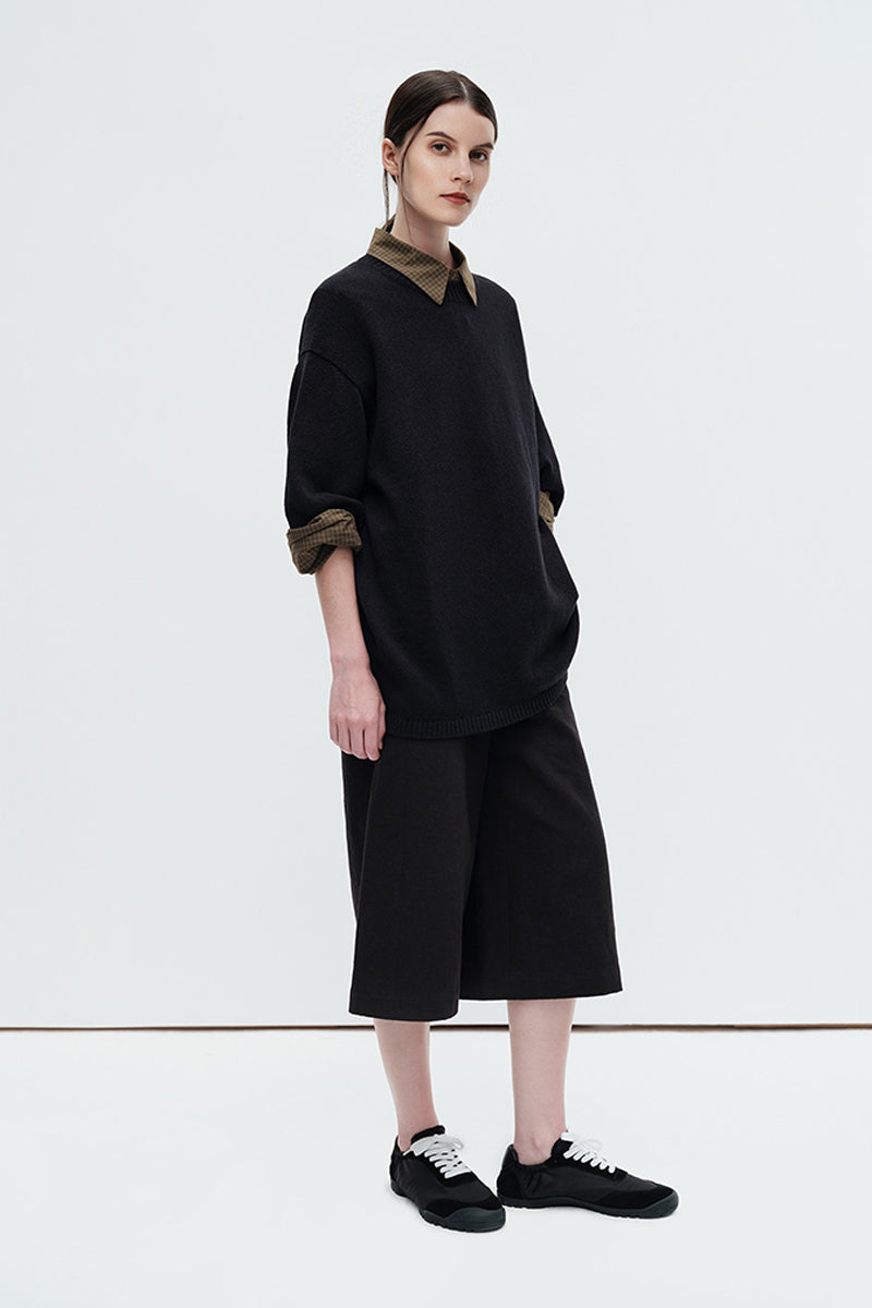 Oversized Cotton-Hemp Half Sleeve Knit Top