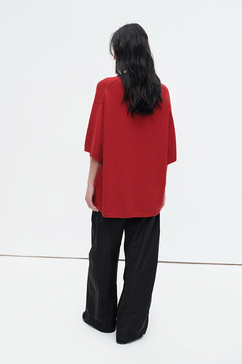 Oversized Cotton-Hemp Half Sleeve Knit Top