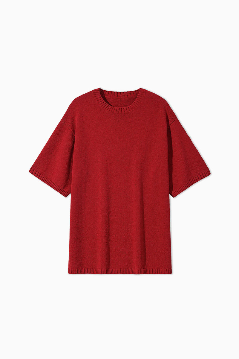Oversized Cotton-Hemp Half Sleeve Knit Top