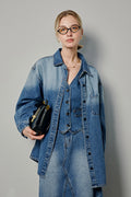Oversized Denim Long-Sleeve Button-Up Shirt with Gradient Effect