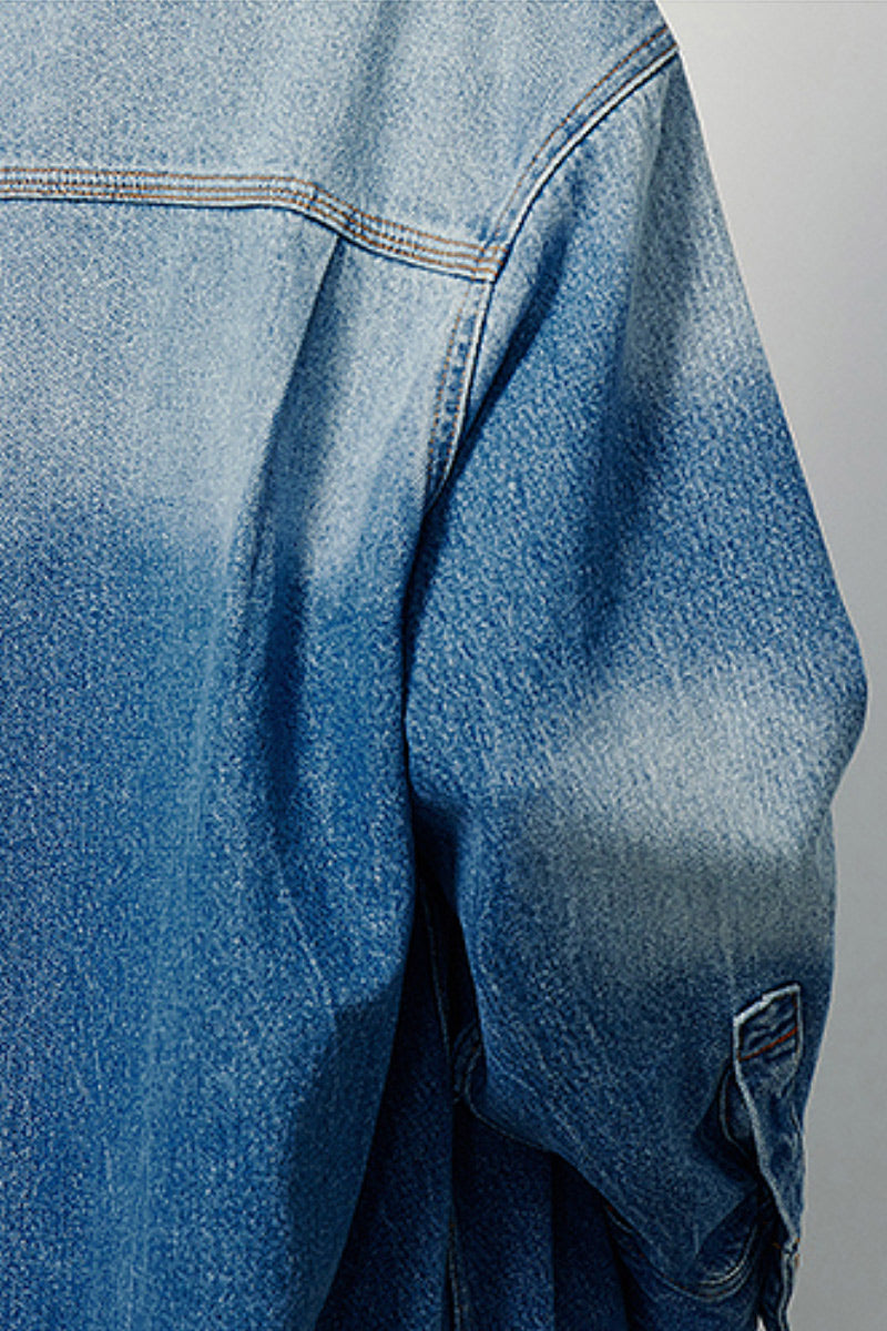 Oversized Denim Long-Sleeve Button-Up Shirt with Gradient Effect