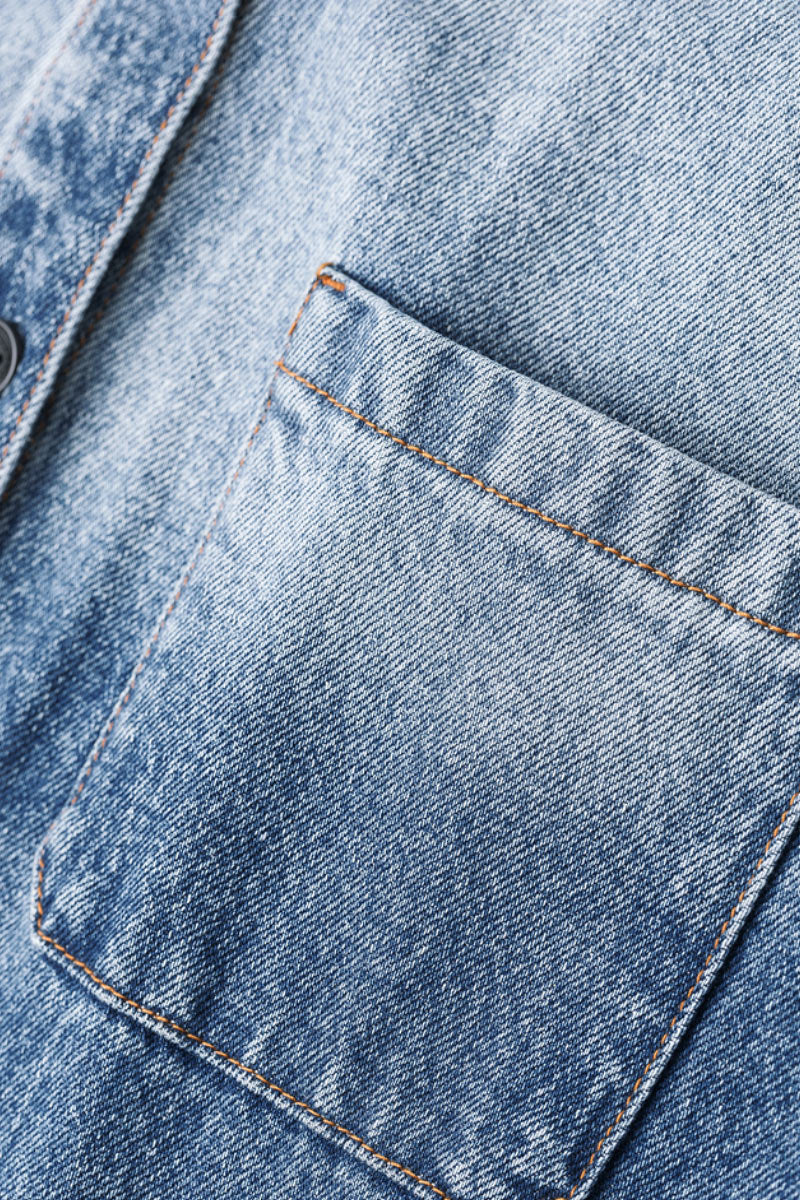 Oversized Denim Long-Sleeve Button-Up Shirt with Gradient Effect