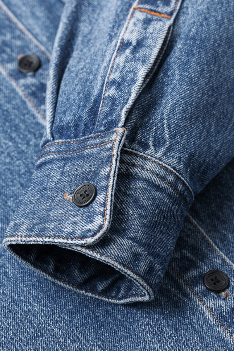 Oversized Denim Long-Sleeve Button-Up Shirt with Gradient Effect