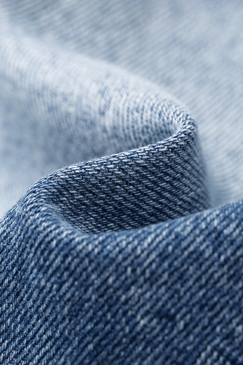 Oversized Denim Long-Sleeve Button-Up Shirt with Gradient Effect