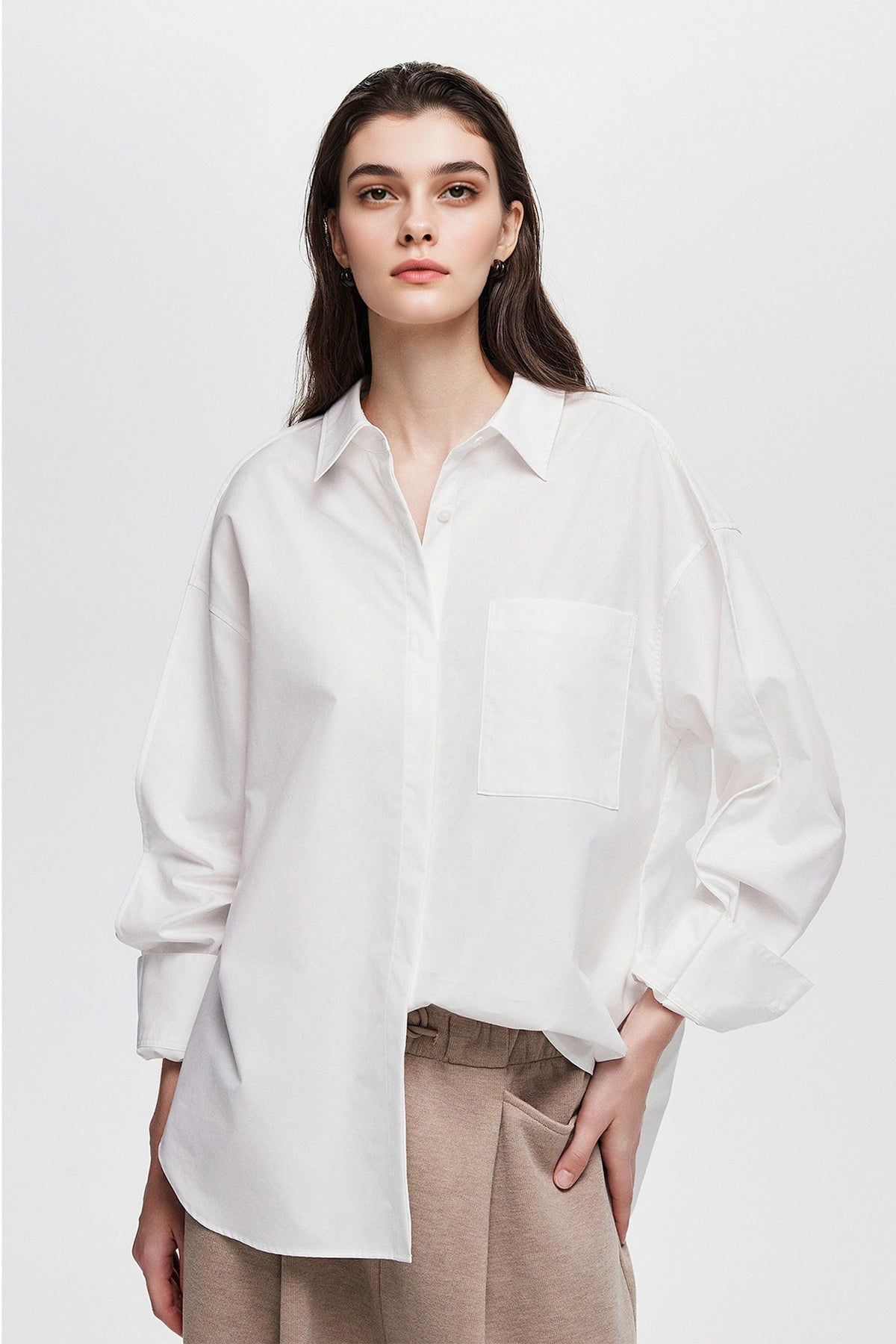Oversized Fine Cotton Poplin Button-Up Shirt