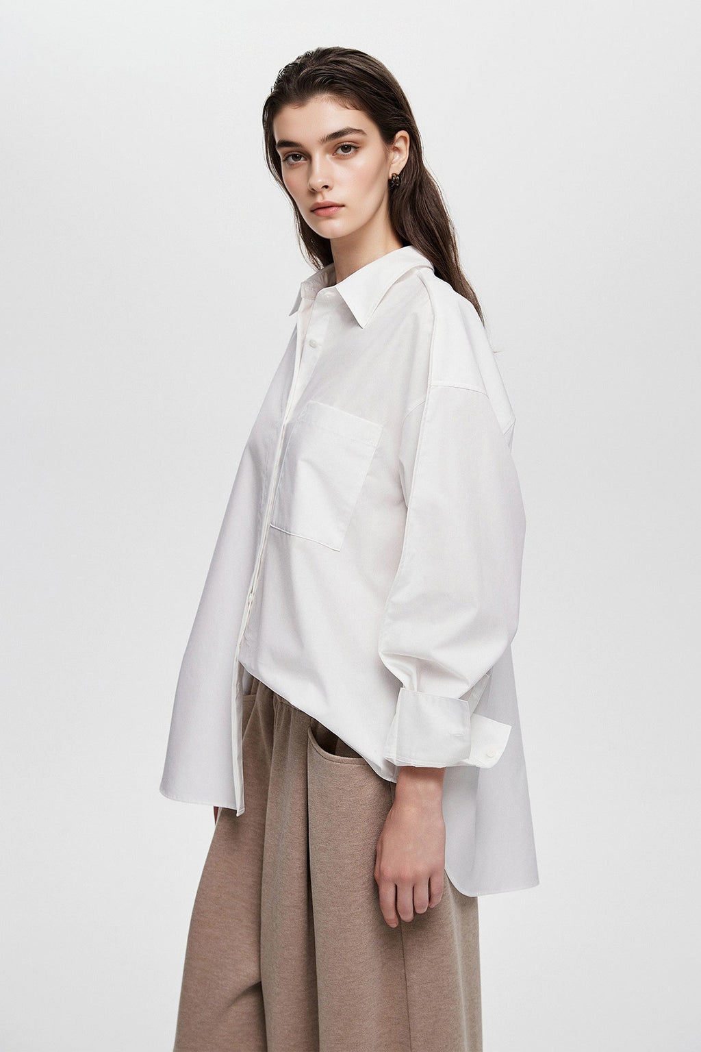 Oversized Fine Cotton Poplin Button-Up Shirt