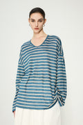 Oversized Japanese Linen Striped Long Sleeve T-Shirt