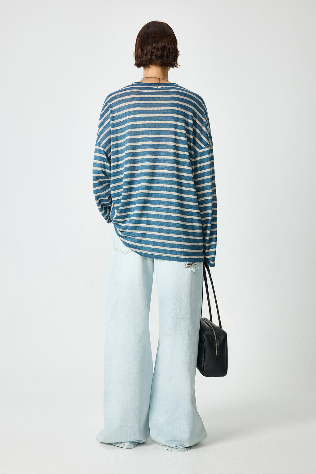 Oversized Japanese Linen Striped Long Sleeve T-Shirt