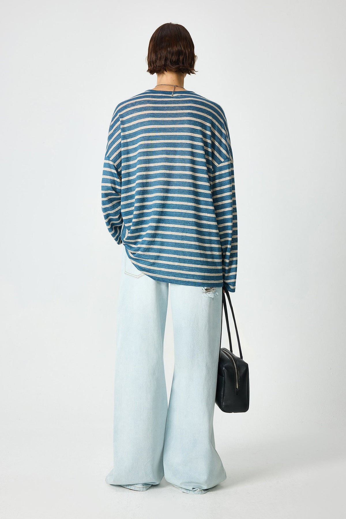 Oversized Japanese Linen Striped Long Sleeve T-Shirt