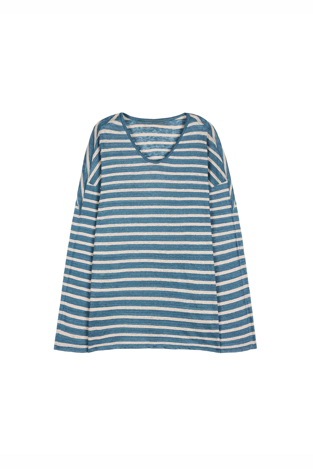 Oversized Japanese Linen Striped Long Sleeve T-Shirt