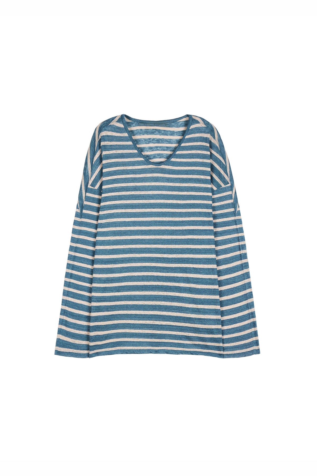 Oversized Japanese Linen Striped Long Sleeve T-Shirt