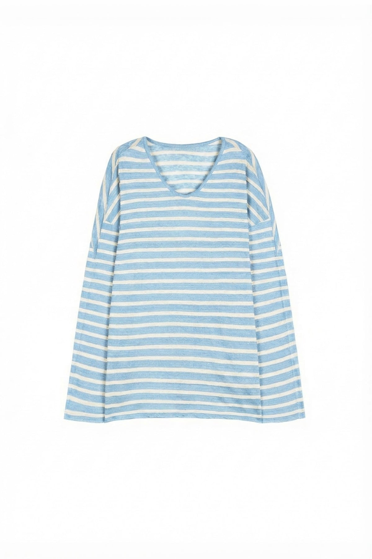 Oversized Japanese Linen Striped Long Sleeve T-Shirt