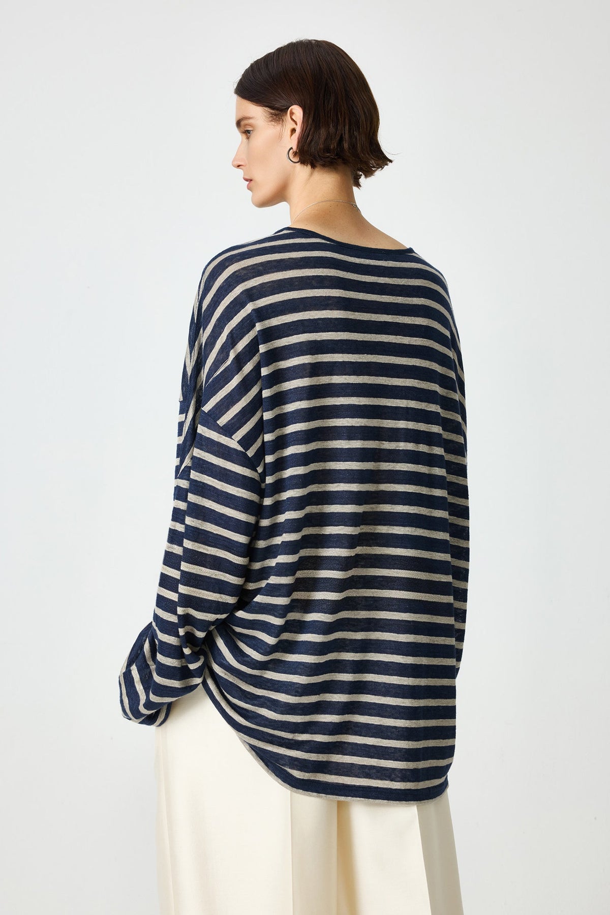 Oversized Japanese Linen Striped Long Sleeve T-Shirt