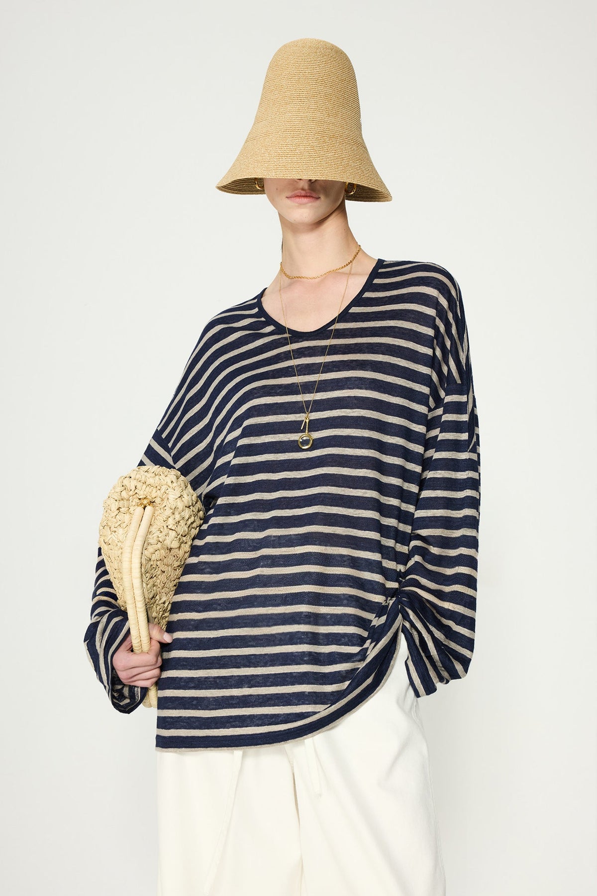 Oversized Japanese Linen Striped Long Sleeve T-Shirt