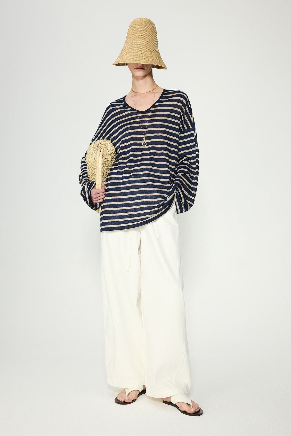 Oversized Japanese Linen Striped Long Sleeve T-Shirt