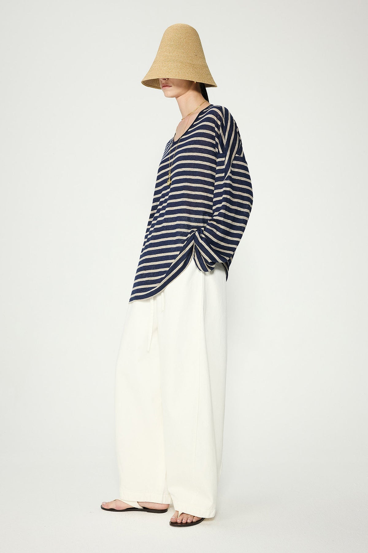 Oversized Japanese Linen Striped Long Sleeve T-Shirt