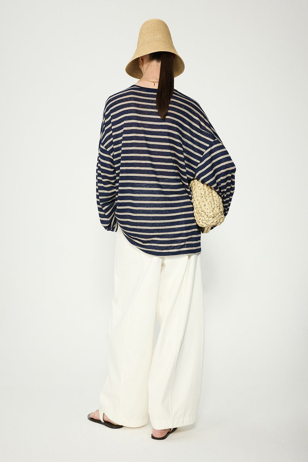 Oversized Japanese Linen Striped Long Sleeve T-Shirt