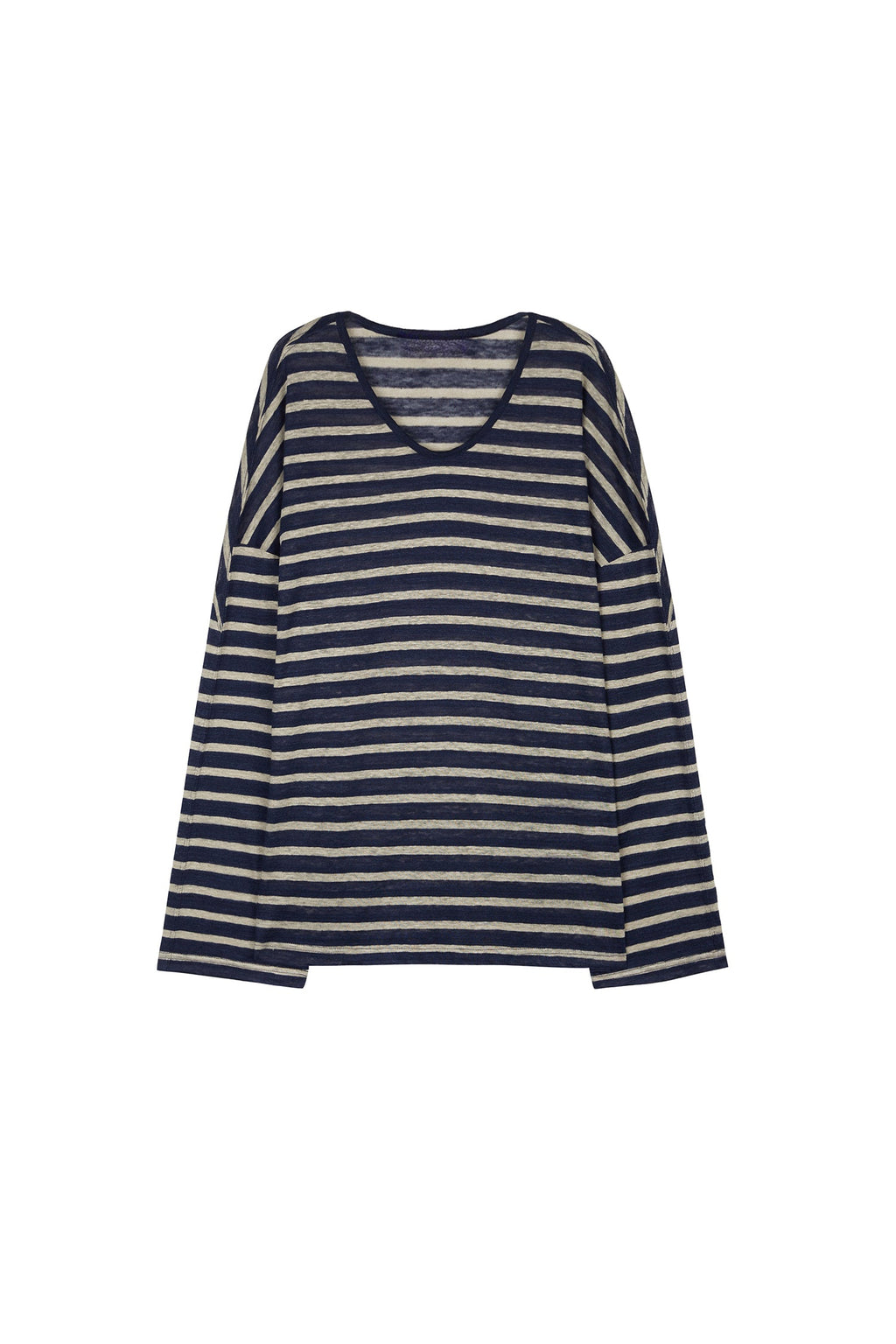 Oversized Japanese Linen Striped Long Sleeve T-Shirt