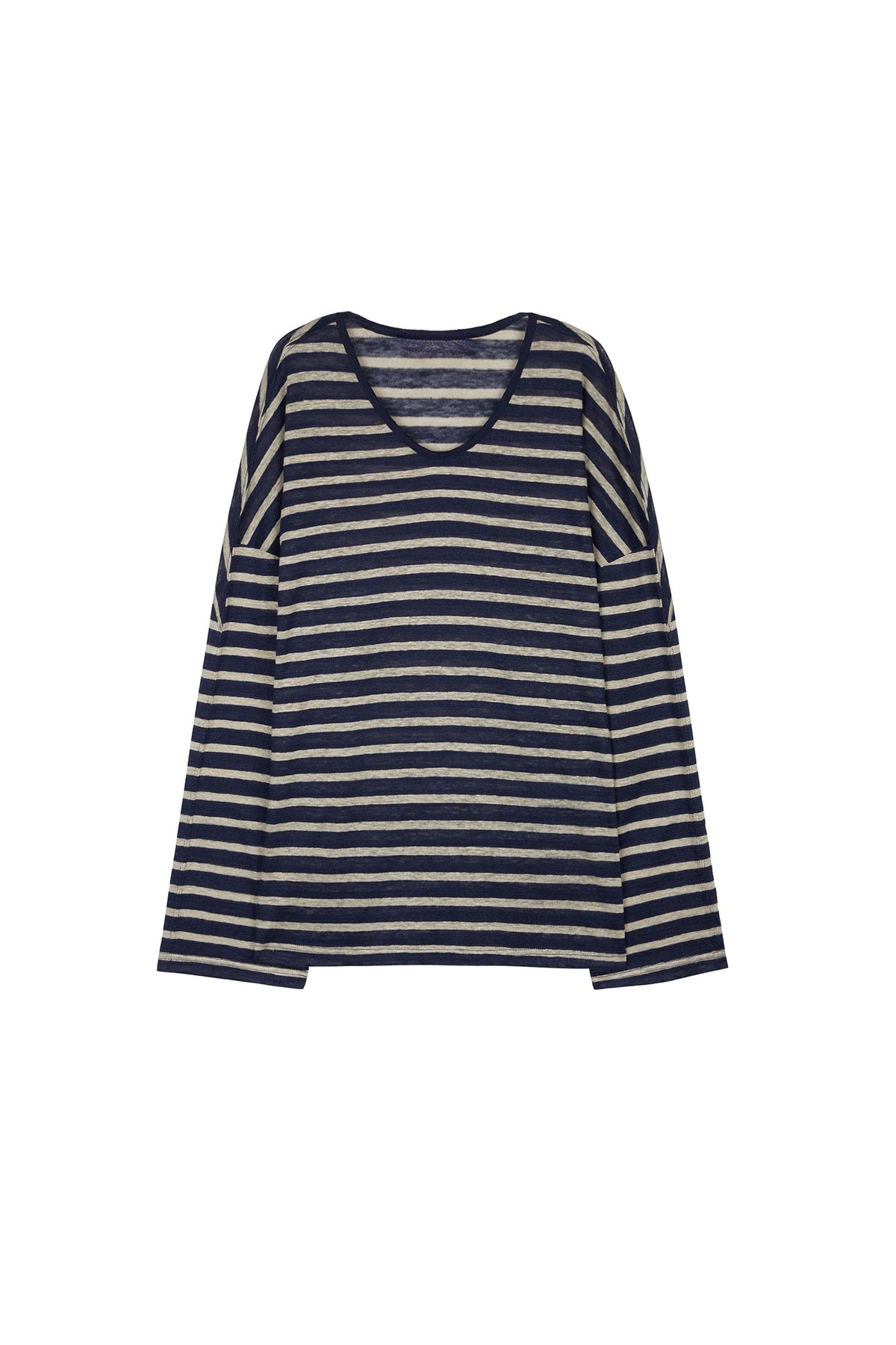 Oversized Japanese Linen Striped Long Sleeve T-Shirt