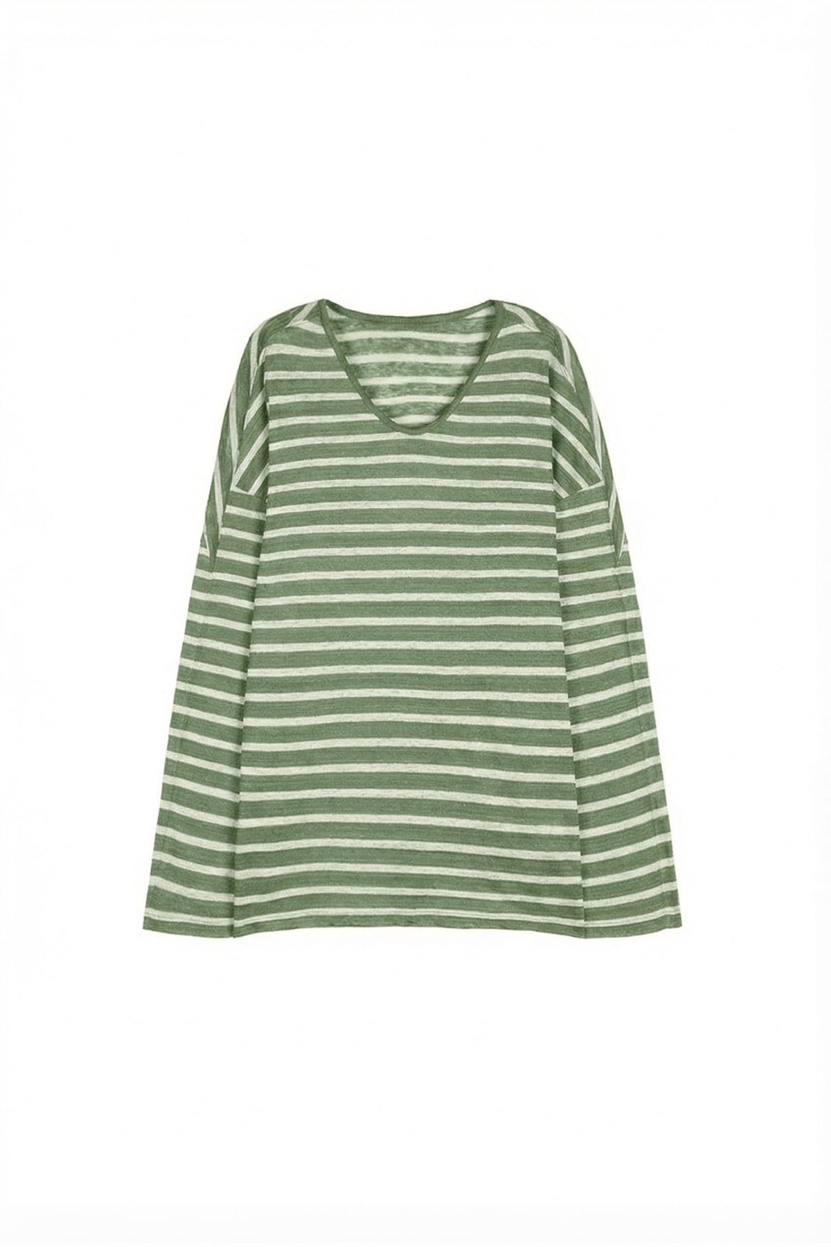 Oversized Japanese Linen Striped Long Sleeve T-Shirt