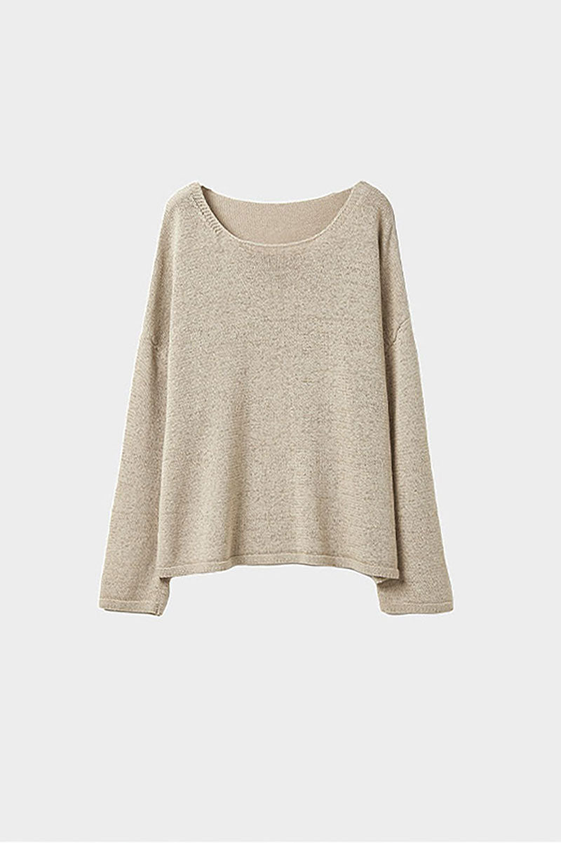 Oversized Linen-Cotton Knit Long-Sleeve Drop-Shoulder T-Shirt