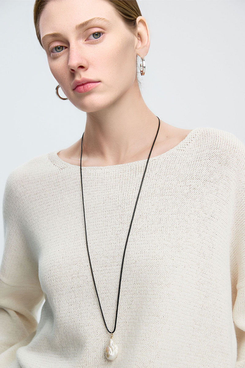 Oversized Linen-Cotton Knit Long-Sleeve Drop-Shoulder T-Shirt