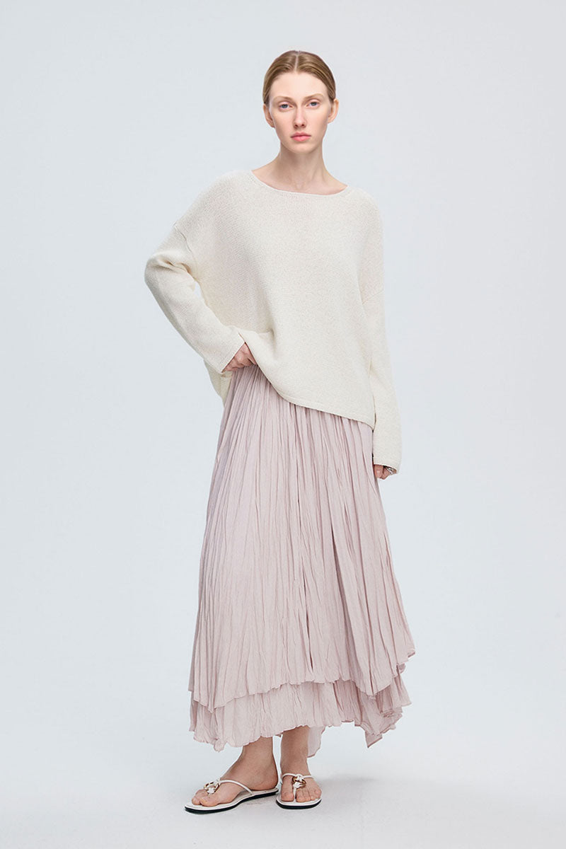 Oversized Linen-Cotton Knit Long-Sleeve Drop-Shoulder T-Shirt