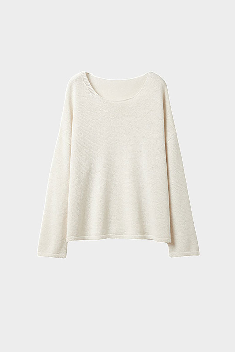 Oversized Linen-Cotton Knit Long-Sleeve Drop-Shoulder T-Shirt