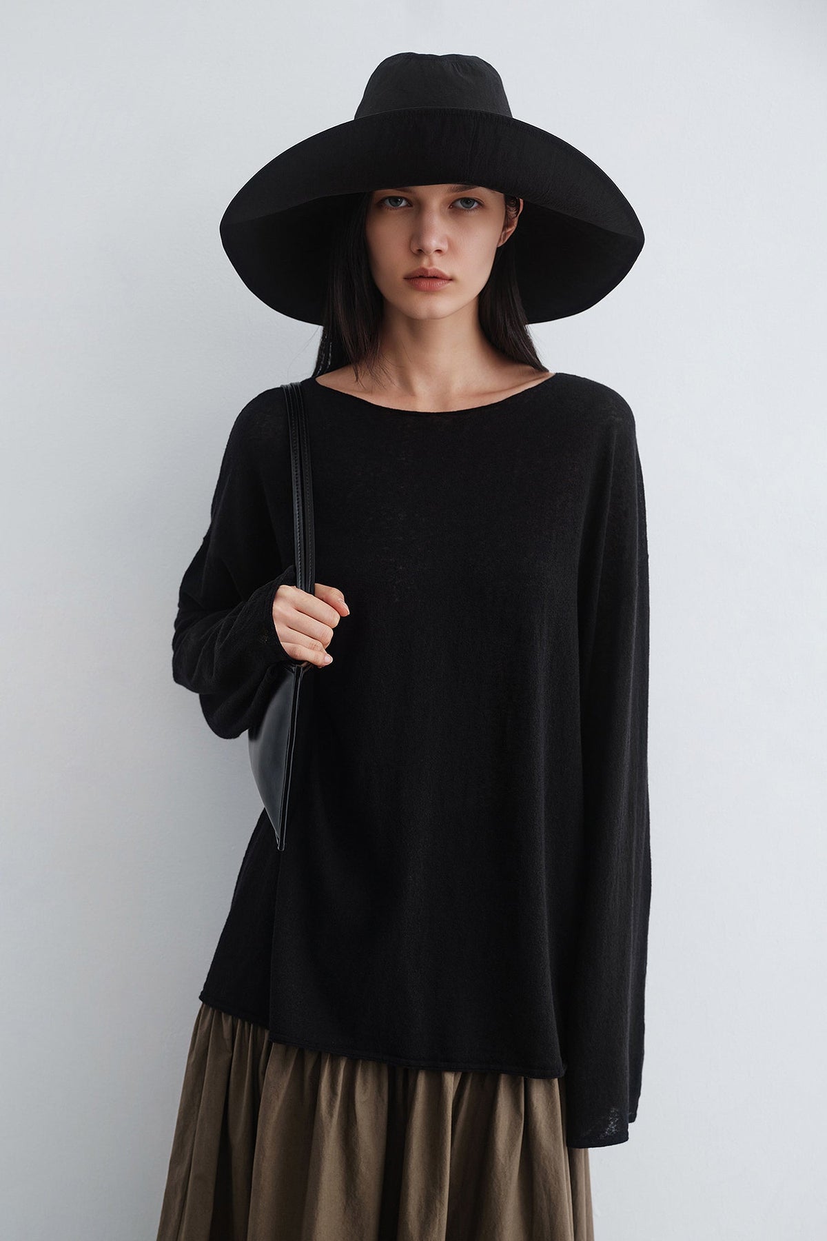 Oversized Linen Long Sleeve Crewneck T-Shirt