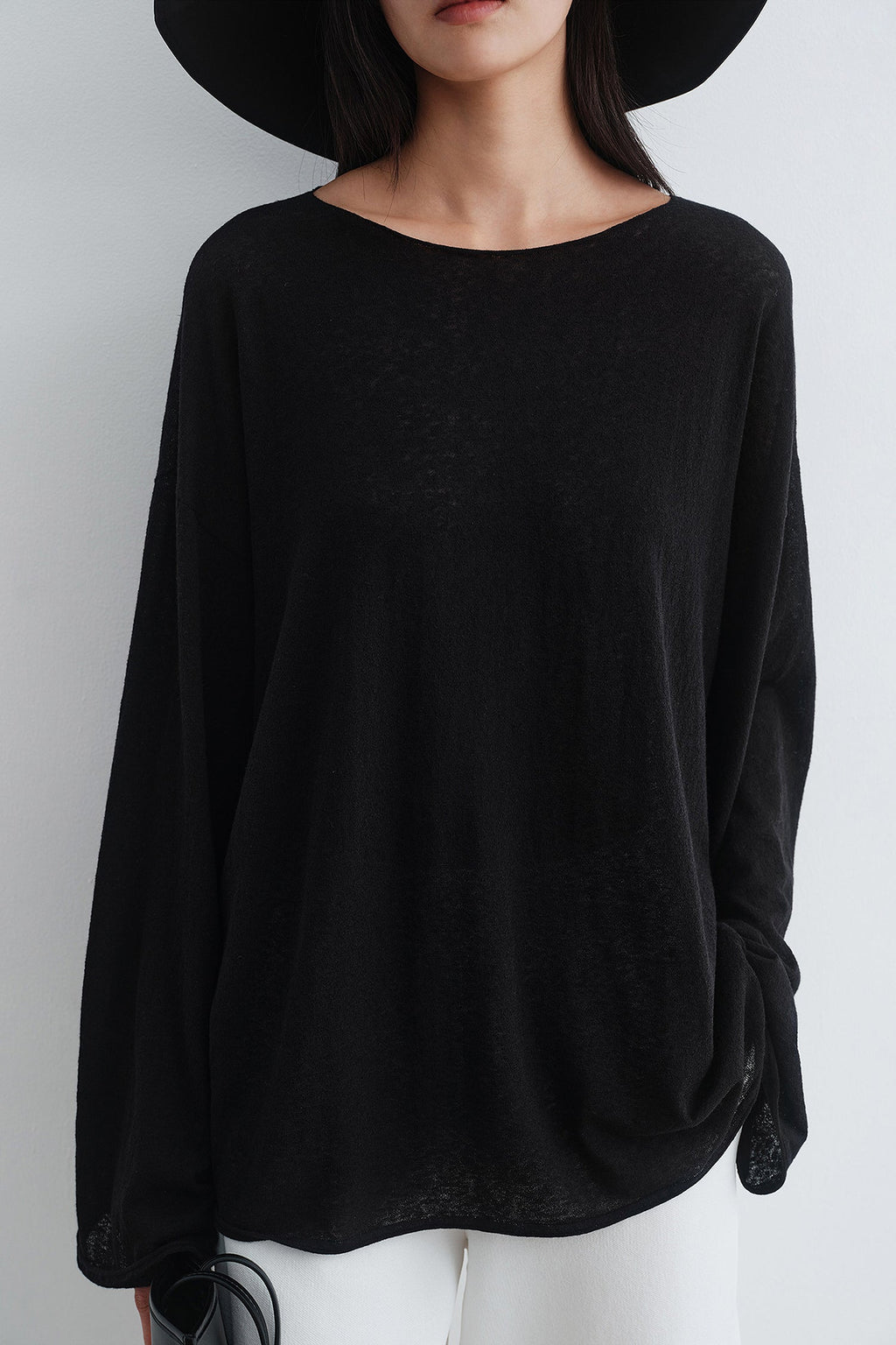 Oversized Linen Long Sleeve Crewneck T-Shirt
