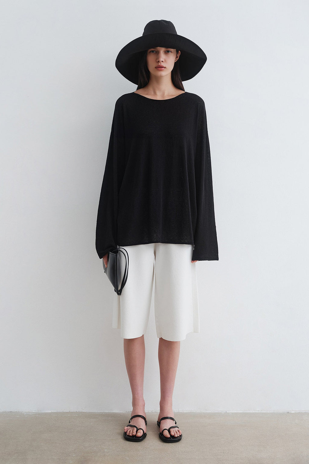 Oversized Linen Long Sleeve Crewneck T-Shirt