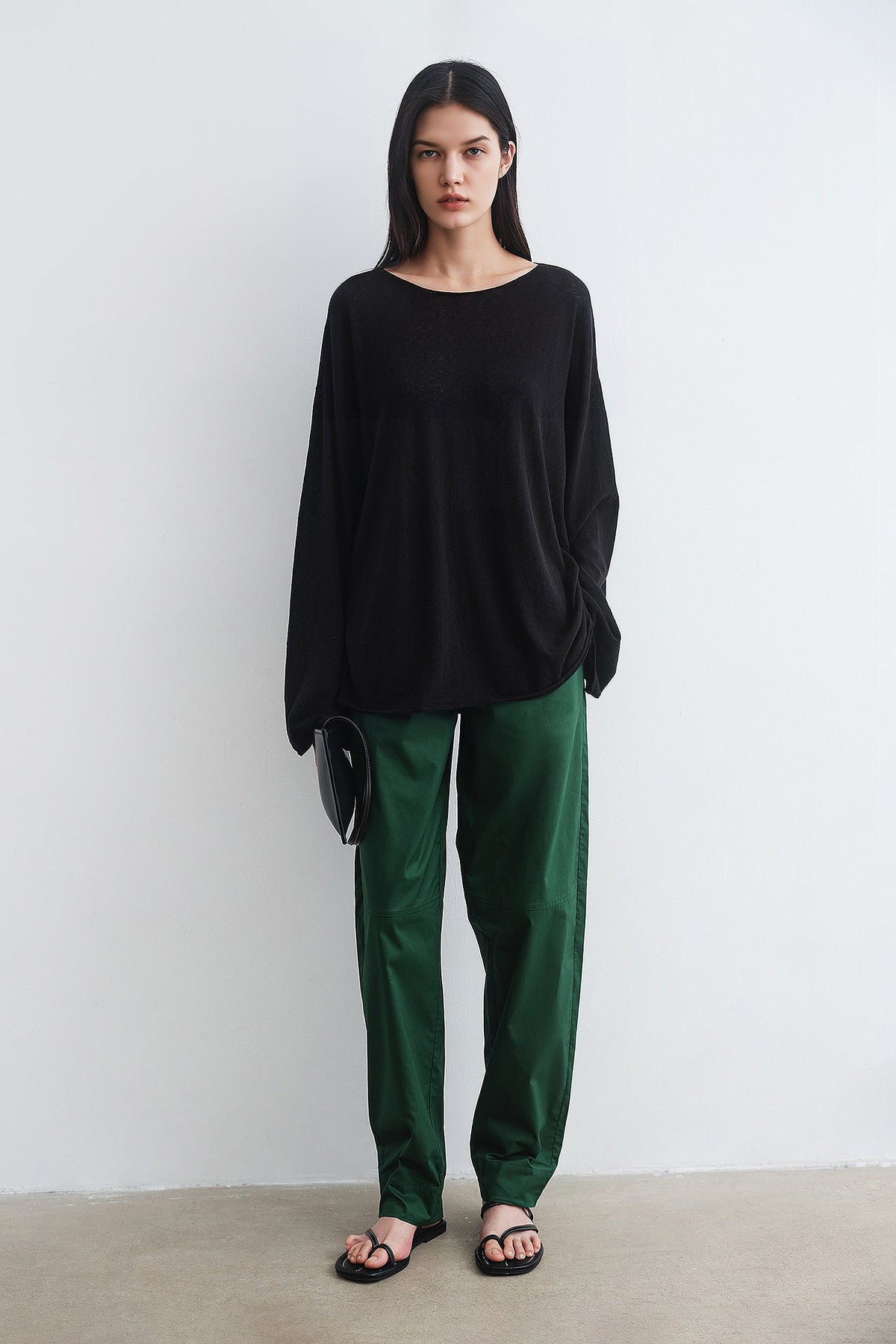 Oversized Linen Long Sleeve Crewneck T-Shirt