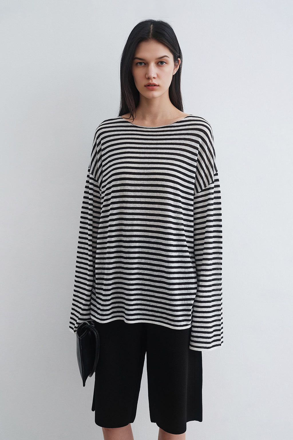 Oversized Linen Long Sleeve Crewneck T-Shirt
