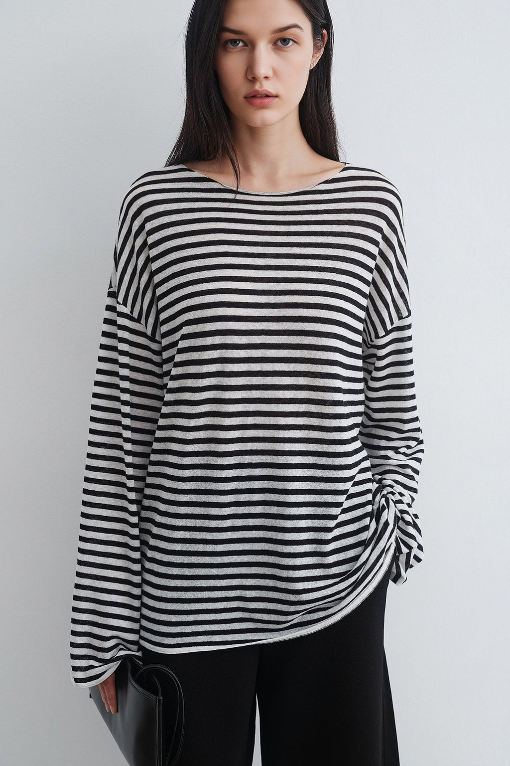Oversized Linen Long Sleeve Crewneck T-Shirt