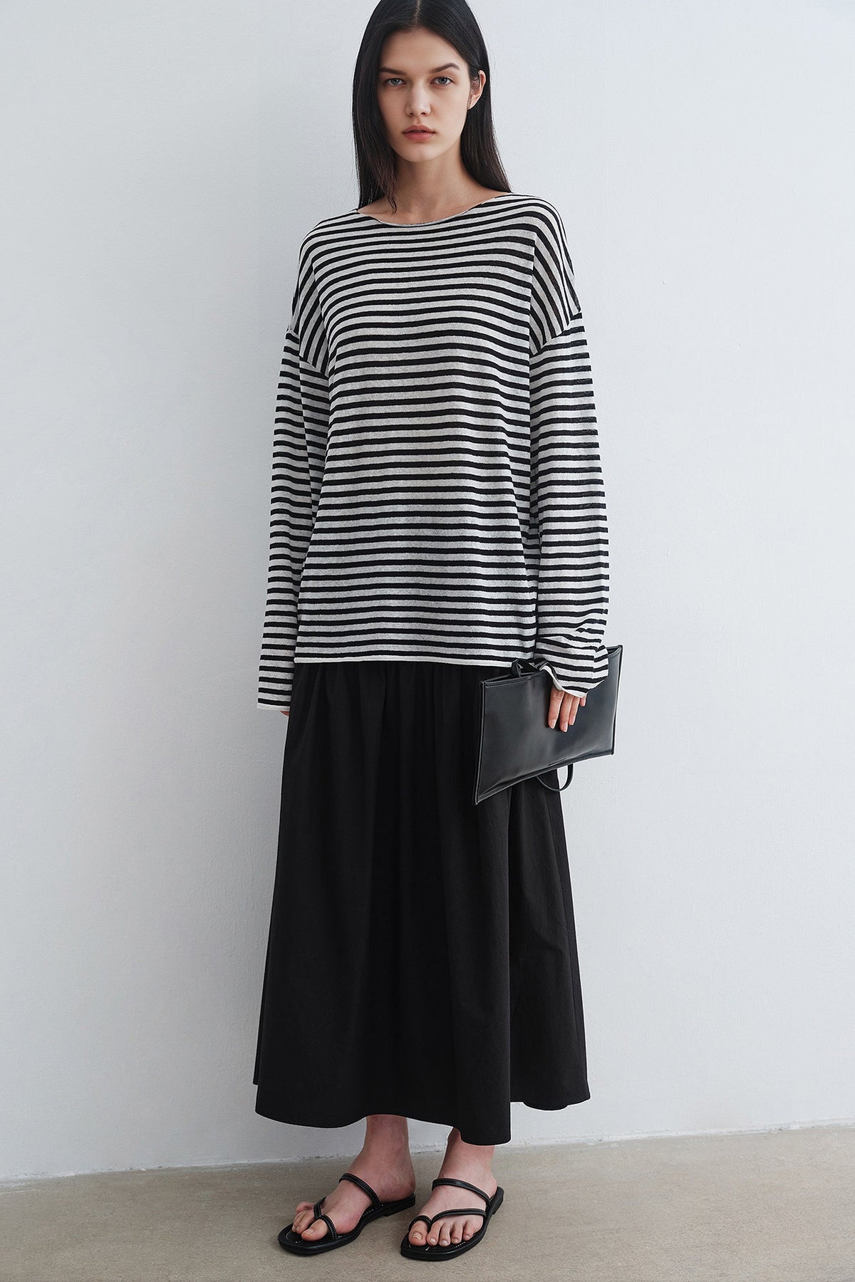 Oversized Linen Long Sleeve Crewneck T-Shirt