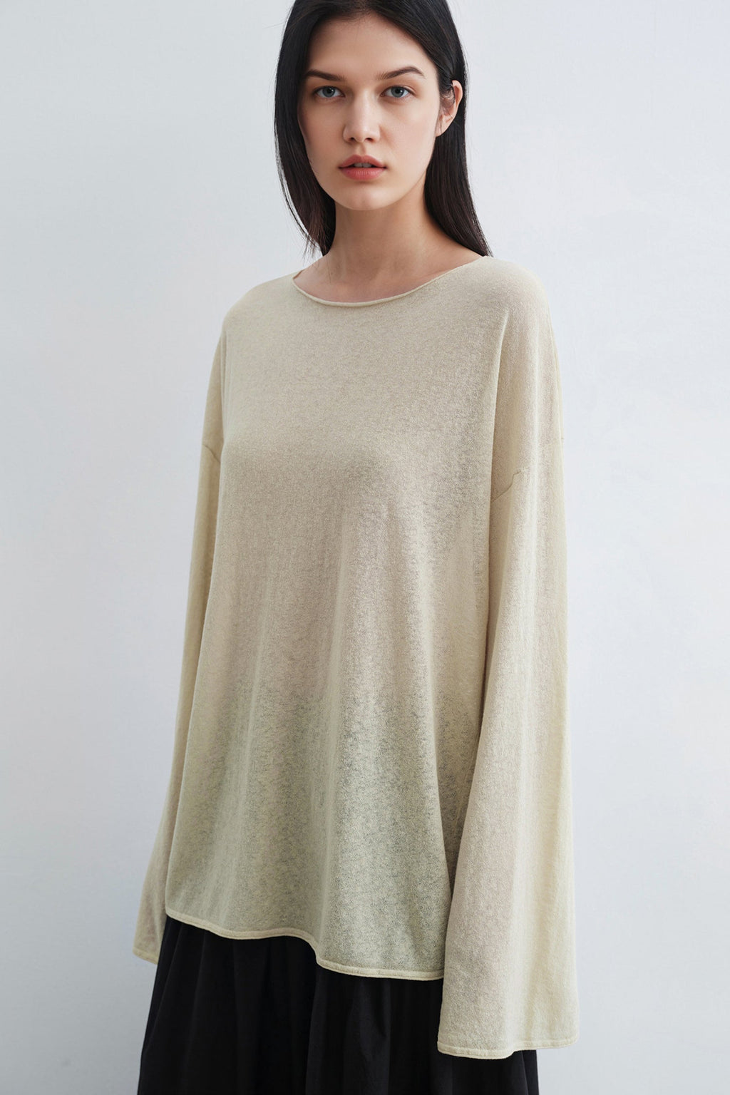 Oversized Linen Long Sleeve Crewneck T-Shirt