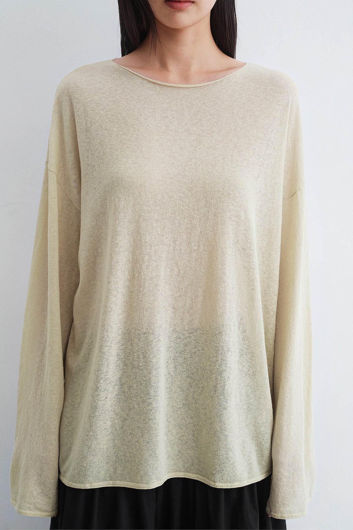 Oversized Linen Long Sleeve Crewneck T-Shirt