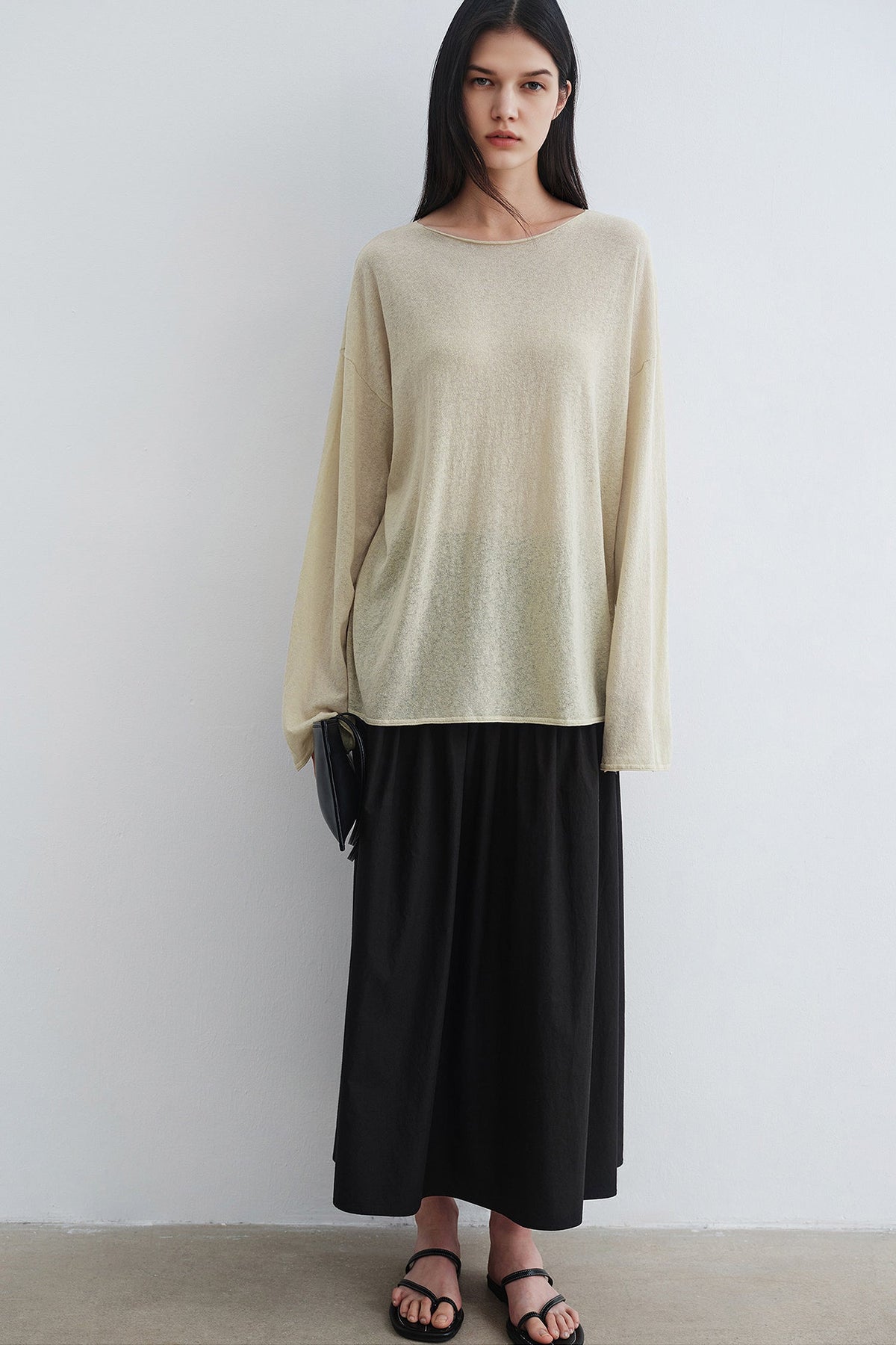 Oversized Linen Long Sleeve Crewneck T-Shirt