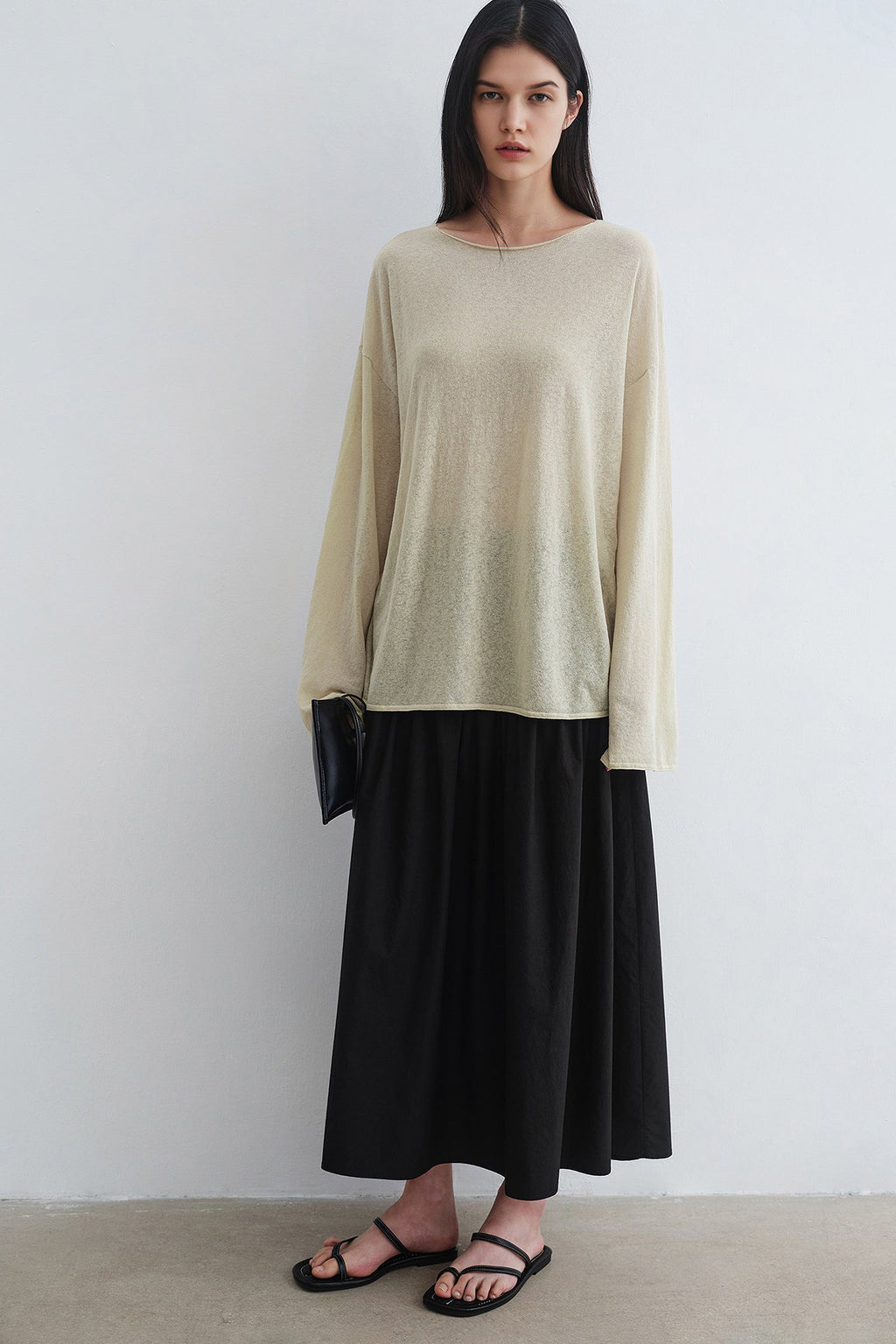 Oversized Linen Long Sleeve Crewneck T-Shirt