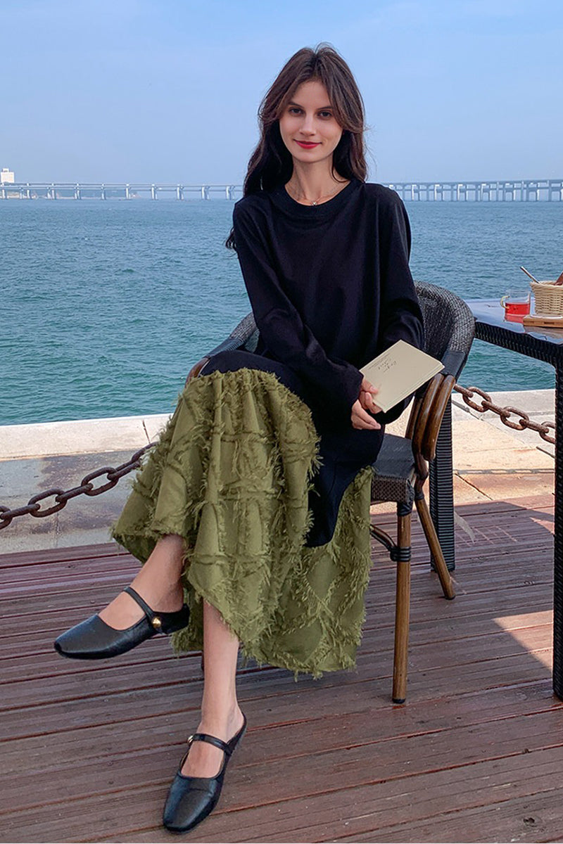 Oversized Long Sleeve Mixed Media Sweatshirt  Midi Dress