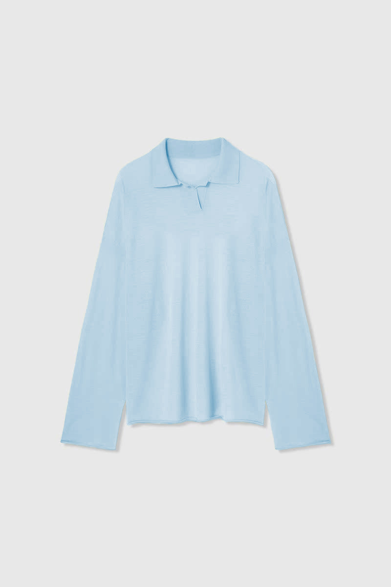 Oversized Triacetate-Cotton Long Sleeve Polo T-Shirt