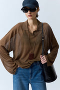 Oversized Triacetate-Cotton Long Sleeve Polo T-Shirt