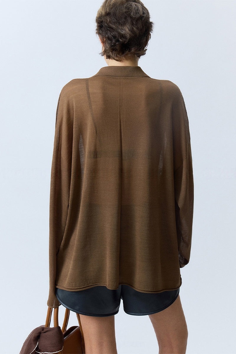 Oversized Triacetate-Cotton Long Sleeve Polo T-Shirt