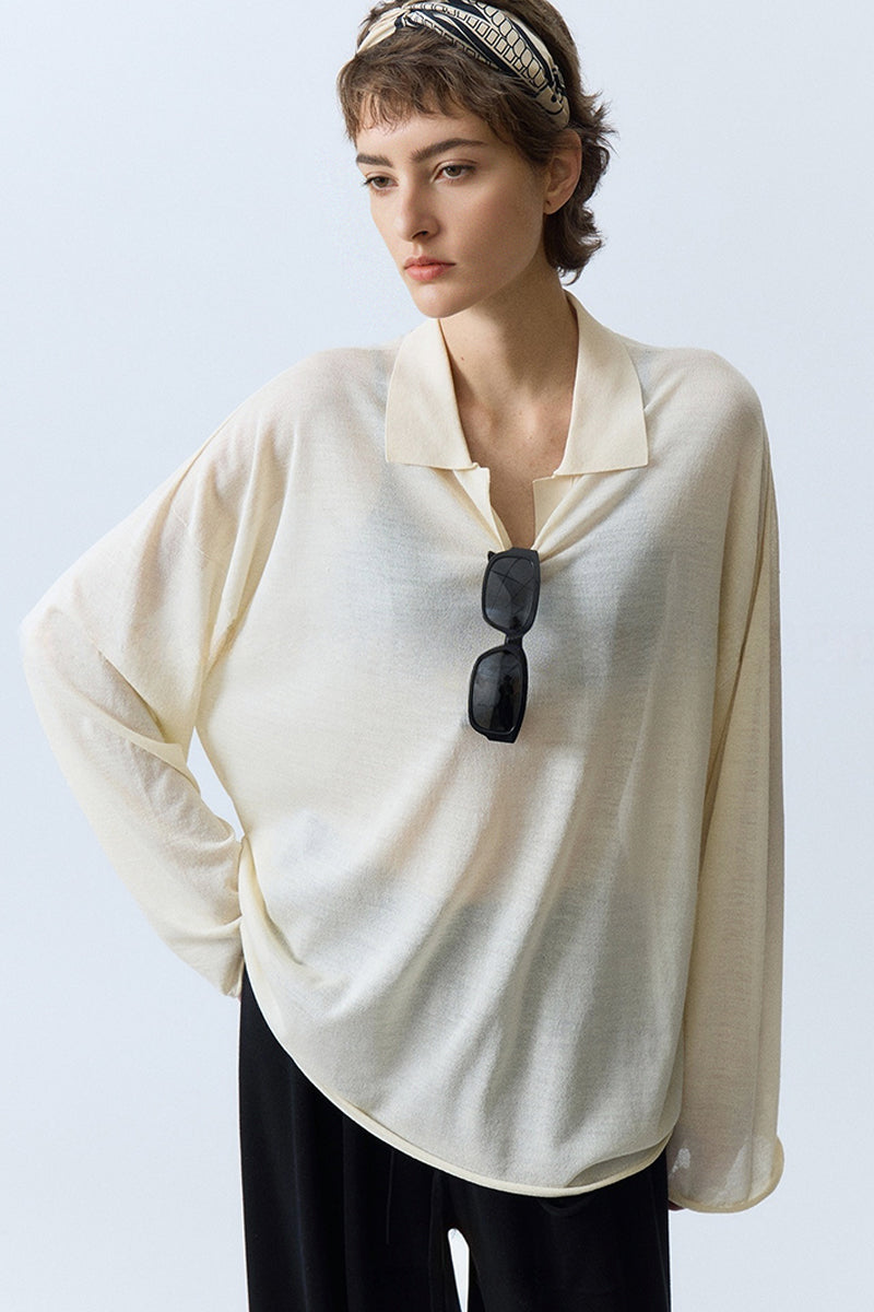 Oversized Triacetate-Cotton Long Sleeve Polo T-Shirt