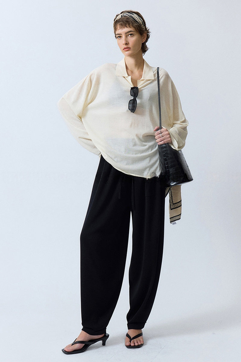 Oversized Triacetate-Cotton Long Sleeve Polo T-Shirt