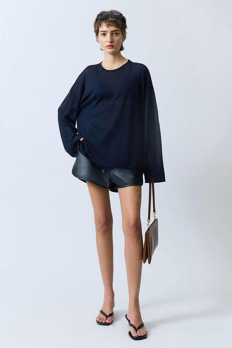 Oversized Triacetate-Cotton Long Sleeve T-Shirt